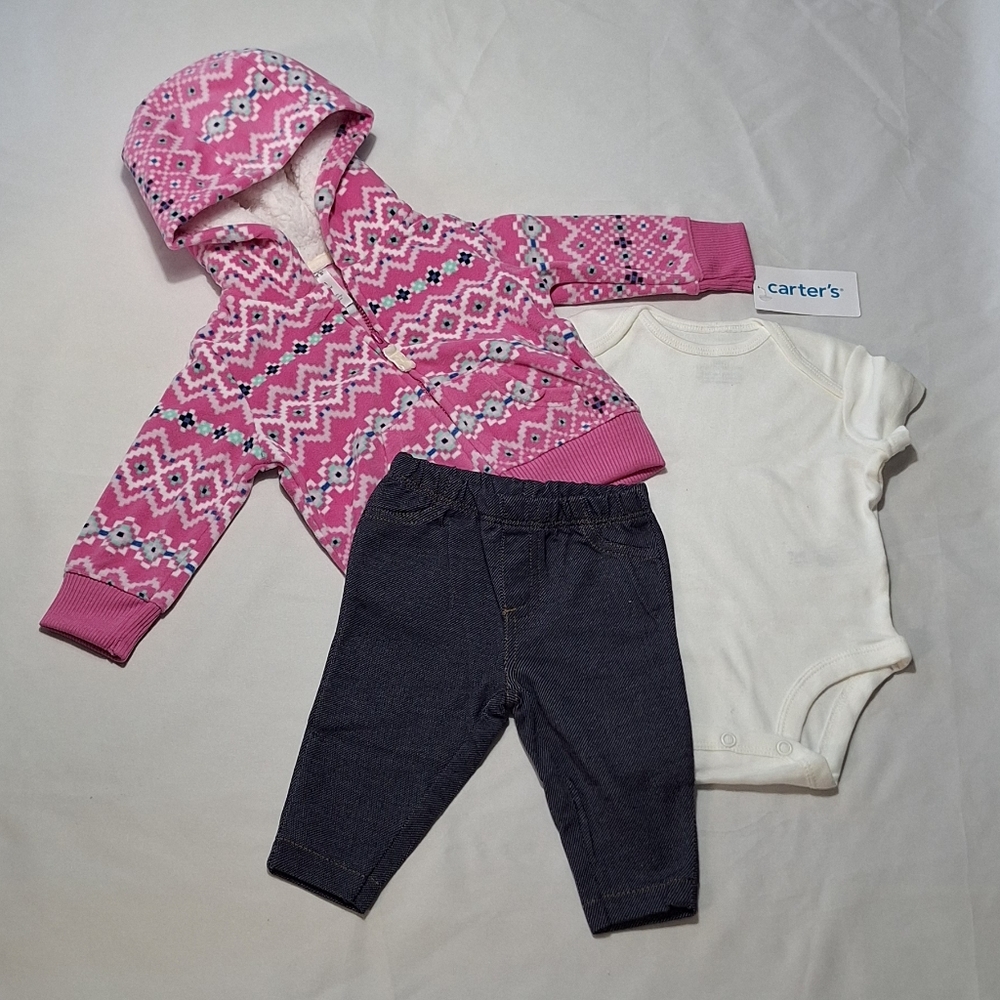 Carter's Pink, Blue & White Patterned Hoodie Set